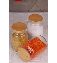 Zone - 3'lü Cam Saklama Kabı 800ml Vakumlu Bambu Kapaklı
