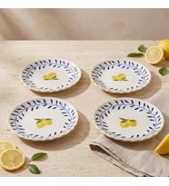 GÜRAL PORSELEN Limon Desenli 19 cm 4lü Porselen Pasta Tabağı Seti
