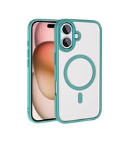 Coverzone iPhone 16 ile uyumlu K?l?f Wireless ?arj �zellikli Metal buton Z-Krom MagSafe ile uyumlu ?effaf Transparan Double Color Silikon Kapak Ye?il