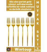 #Çatal Lüks Şık Modern Tasarım Mutfak Sofra Paslanmaz Çelik Gold Renk 6 Parça Yemek Çatalı Seti