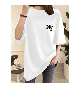 Baskılı Oversize Bisiklet Yaka T-shirt - Beyaz