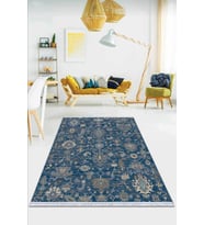 Mavi Vintage Dokuma Pamuk Tabanlı Kaymaz Kilim KLM371