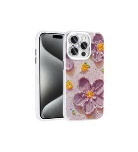 Apple iPhone 14 Pro Max Uyumlu Kılıf Çiçek Desenli Parlak Taşlı Sert Silikon Zore Garden Kapak (Mor)
