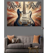Rock N Roll Gitar Temalı Dekoratif Kanvas - Mdf Ahşap Tablo