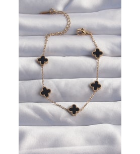 316L Çelik Baby Boy Gold Renk Siyah Mineli Yonca Bileklik - TJ-BB6276