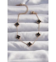 316L Çelik Baby Boy Gold Renk Siyah Mineli Yonca Bileklik - TJ-BB6276