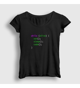 Presmono Kadın Siyah Eat Sleep Code Repeat Developer Yazılımcı T-Shirt 332143tt