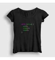 Presmono Kadın Siyah Eat Sleep Code Repeat Developer Yazılımcı T-Shirt 332143tt