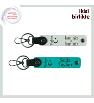 Ayyıldız ve Türkiye Desenli Özel Hediye, İsim Yazılabilir 2’li Anahtarlık Set , Beyaz-Turkuaz