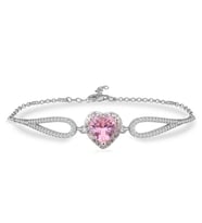 925 Ayar Gümüş Swarovski Pembe Kalp Bileklik
