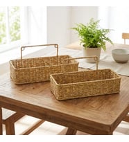 2’li Duvar Askılı Plastik Rattan Organizer – Dikdörtgen Hasır Görünümlü Mutfak Raf Sepeti, Banyo ve