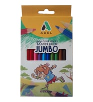 Kuru Boya Jumbo 12 Renk  Tam Boy 1 Paket Adel Jumbo Kuru Boya Kalemi Kolay Kullanım Canlı Renkler (Çok Renkli)