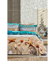 %100 Pamuk Ranforce Çeyizlik Luxury 5d Dijital Çift Kişilik Nevresim Takımı Deniz Yıldızları (Açık Pudra)