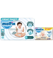 Molfix Premium Bebek Bezi Beden:5 (11-18KG) Junior 42 Adet Fırsat Pk + 3 Adet Islak Mendil