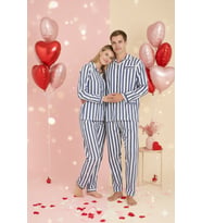 Sevgililer Günü Valentine's Day Yeni Sezon Konsept Kadın Erkek 2 li Pijama Takımı Çiftlere Özel (Mavi)