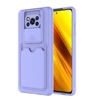 Xiaomi Poco X3 Kılıf Kartlıklı Lens Kapatmalı Kapak (Lila)