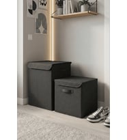 HomyJR’s 2’li Kapaklı Kumaş Saklama Kutusu Seti (Büyük + Küçük) Dolap İçi Organizer - Antrasit (Standart)