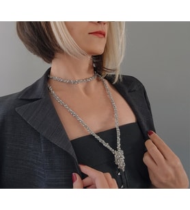 Top Zincir Modüler Örme Çelik Zincir Uzun Konsept Kolye (Gümüş)
