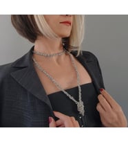 Top Zincir Modüler Örme Çelik Zincir Uzun Konsept Kolye (Gümüş)