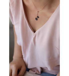 Yuvarlak Siyah Taşlı İkili 925 Ayar Gümüş Kolye