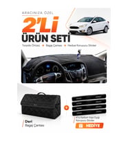 e-biz FORD FOCUS 3.5 SEDAN (2014-2018) Uyumlu Torpido Örtüsü + Deri Bagaj Çantası - Siyah - FO012