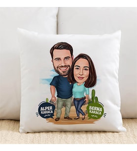 Kişiye Özel Karikatürlü Kanyondaki Sevgililer Yastık
