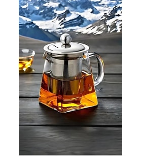 550 ml Süzgeçli Tek Kat Çay Demlik Borosilikat Isıya Dayanıklı Çay Demliği Cam Çaydanlık