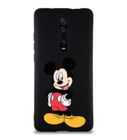 Xiaomi Mi 9T Soft Premier Kapak Mickey Mouse-E Tasarımlı Silikon Kılıf - Siyah (Şeffaf)
