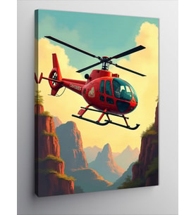 Kanvas Tablo Kırmızı Helikopter Ve Manzara