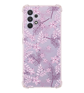Samsung Galaxy A32 Uyumlu Köşe Korumalı Antişok Kapak Floral Pudra Tasarımlı Şeffaf  Kılıf
