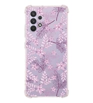 Samsung Galaxy A32 Uyumlu Köşe Korumalı Antişok Kapak Floral Pudra Tasarımlı Şeffaf  Kılıf