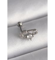 Mey İthalat® 316L Çelik Gümüş Renk Zirkon Taşlı Toplu İğne Tragus Piercing