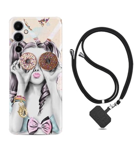 Tecno Pova 4 Kılıf Resimli Boyun Askılı İpli Desenli Silikon Donut Girl 1408