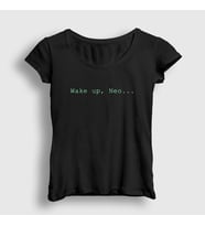 Presmono Kadın Siyah Wake Up Neo Film The Matrix T-Shirt 254079tt