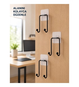 Mey İthalat® 3'lü Yapışkanlı Askı Seti Ev Banyo Mutfak İçin Çok Amaçlı Askılık