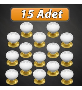15 Adet Hanımeli Kulp Beyaz Polimer Düğme Kulp Altın Tablalı Mobilya Mutfak Dolabı Çekmece Kulbu Kulpları