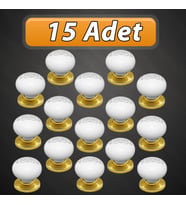 15 Adet Hanımeli Kulp Beyaz Polimer Düğme Kulp Altın Tablalı Mobilya Mutfak Dolabı Çekmece Kulbu Kulpları