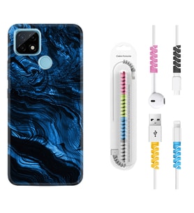 Realme C11 C21 C21Y C25Y C11 2021 Kılıf Kablo Koruma Spiral Silikon Blue MArble 1379