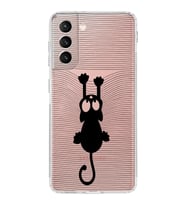 Samsung Galaxy S21  Kamera Korumalı Kapak Çizgi Kedi Tasarımlı  Şeffaf  Kılıf