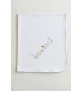 Mavi Tavşan Nakışlı Bebek Battaniyesi %100 Pamuk - 70x80 CM