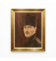Tablore Atatürk Kalpaklı Portre Altın Varaklı Çerçeveli Tablo - Milli Mücadele Temalı Tablo