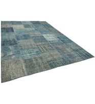 Gri Halı Mavi Tonlu Geometrik Motifli El Dokuma Salon Halısı Vintage Stil Eskitme Dekor