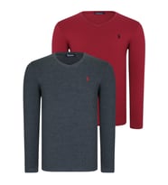 İKİLİ SET T8587 DEWBERRY V YAKA ERKEK SWEATSHIRT-BORDO-ANTRASİT