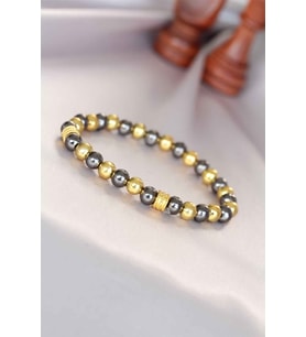 Hematit Füme Gold Renk Doğal Taş Erkek Bileklik (Altın)