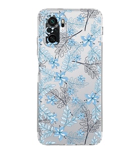 Xiaomi Redmi Note 10 4G  Kamera Korumalı Kapak Floral Mavi Tasarımlı Şeffaf  Kılıf