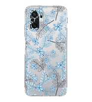 Xiaomi Redmi Note 10 4G  Kamera Korumalı Kapak Floral Mavi Tasarımlı Şeffaf  Kılıf