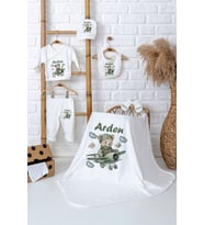 Pia Baby Premium %100 Pamuk İsim Yazılı Erkek Bebek Hastane Çıkışı Battaniyeli Bebek Hediye Seti 500004 (Ekru)