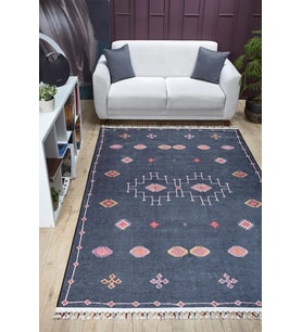 Dijital Kaymaz Yıkanabilir Siyah Etnik Salon Halısı Mutfak Halısı Koridor Halısı Yolluk HLN5081