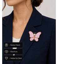 Pembe Butterfly Kadın Broşu İnci Detaylı Zarif Altın Renk Hediye Aksesuar