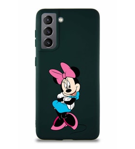 Samsung Galaxy S21 Soft Premier Kapak Minnie Mouse-D Tasarımlı Silikon Kılıf - Yeşil (Şeffaf)